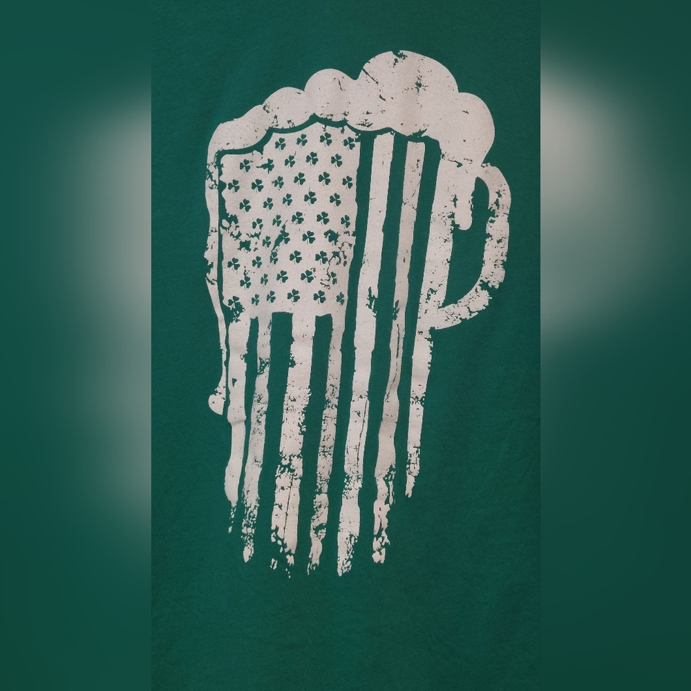 Nine Line Green T-Shirt with Beer Mug and Flag Design